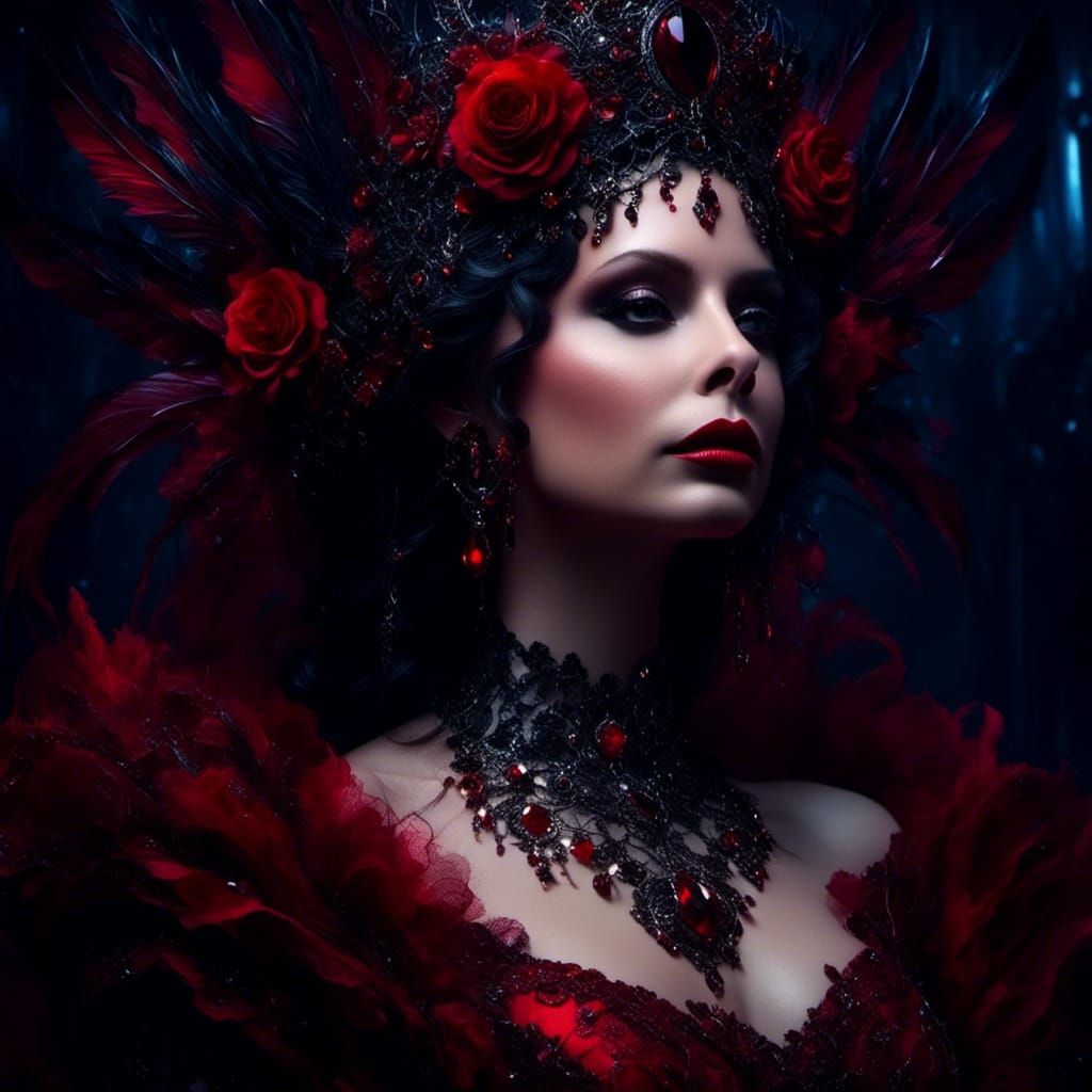 Fairy Queen in Red Lace Gown, Macabre Masterpiece