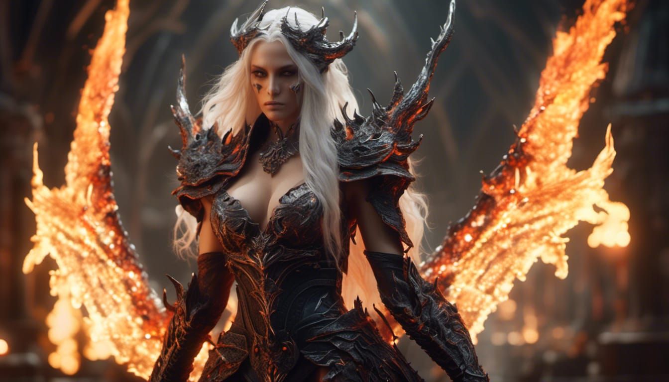 Hyperrealistic Female Necromancer with Fire Scythe