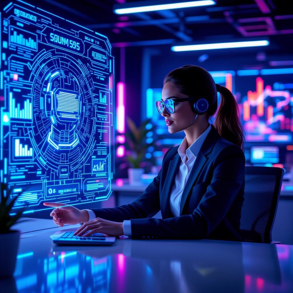 AI Assistant Chatbot in Cyberpunk Style Office