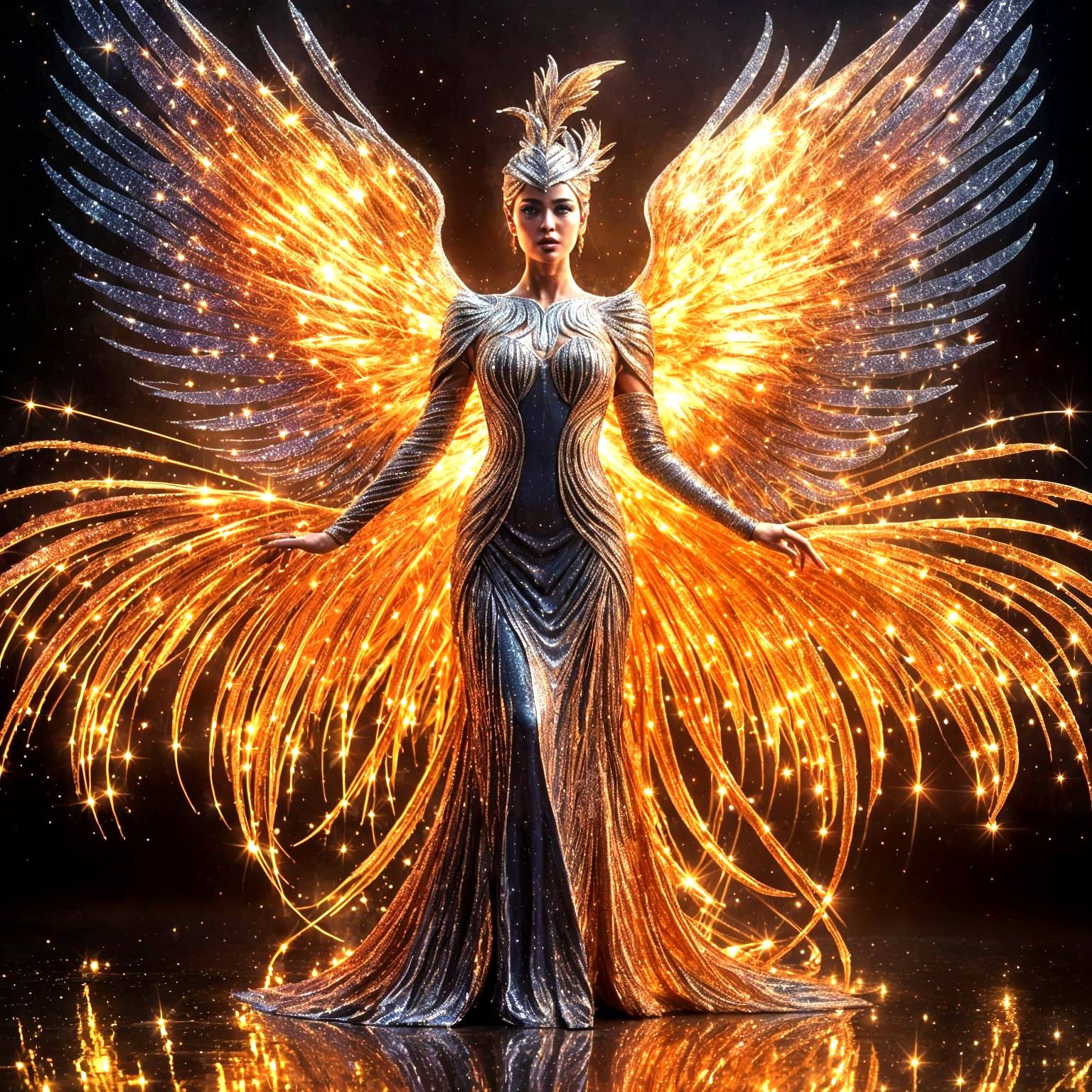 Glittering Phoenix Rising in Galaxy Sky