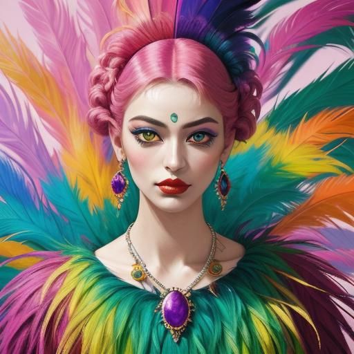 Peacock Haired Woman in Abstract Expressionist Style