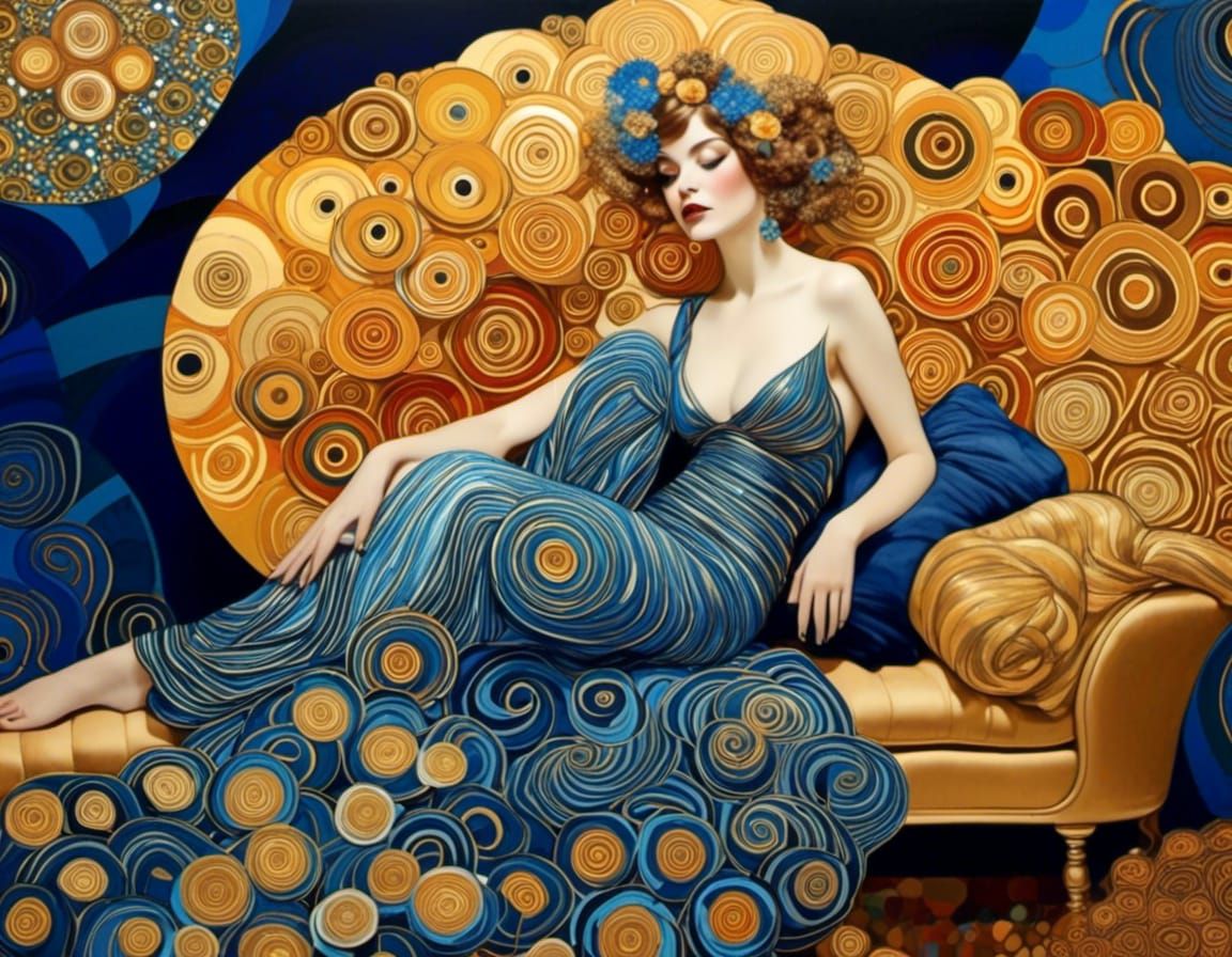 Golden Portrait of Woman in Klimt Style
