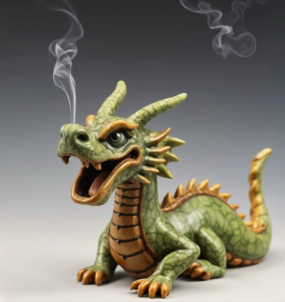 Green Clay Dragon Incense Holder in Japanese Raku Style
