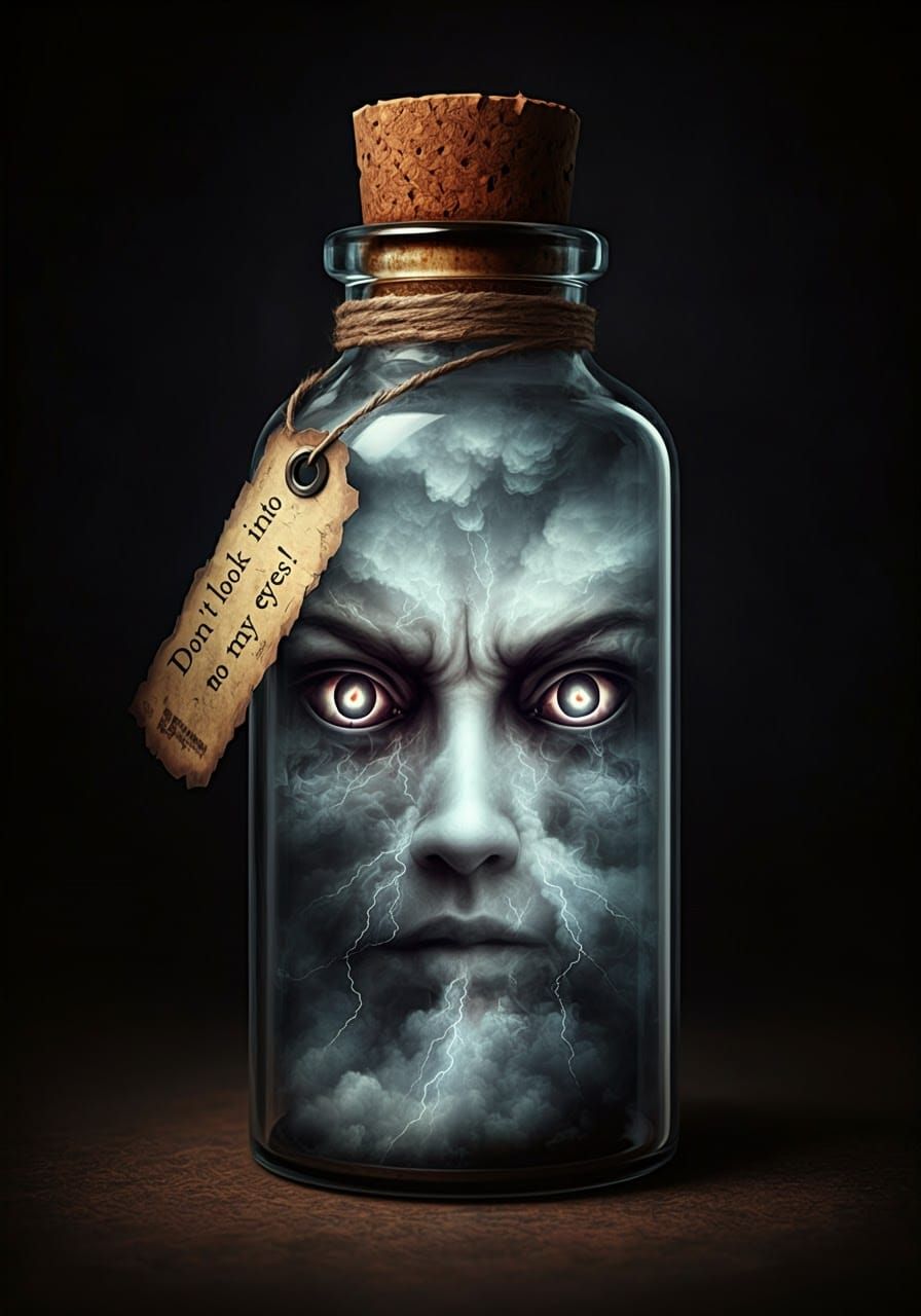 Menacing Face in Specimen Bottle: 3D Fractal Art