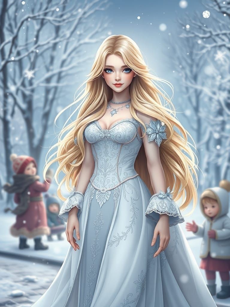 Snow Queen in Snowy Glade: 3D Anime Art