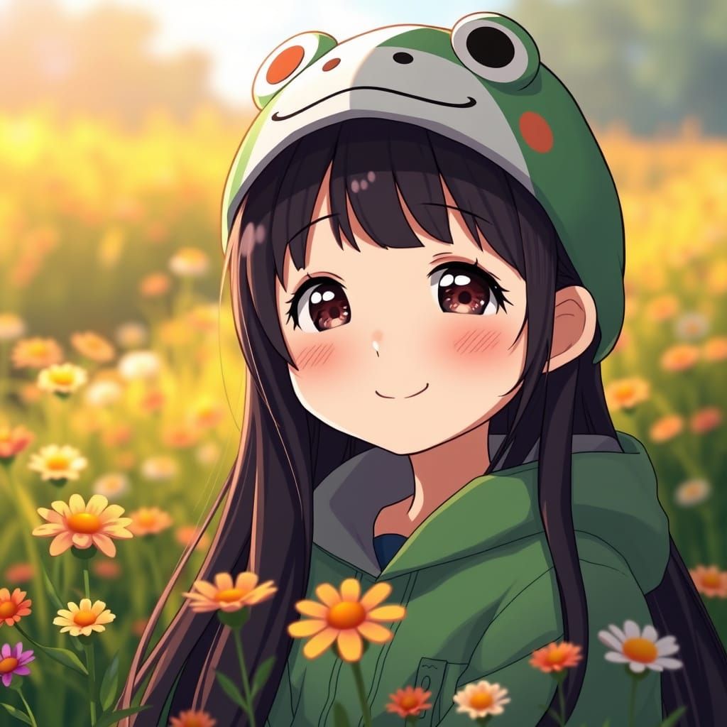 Anime Girl in Frog Beanie, Studio Trigger Style