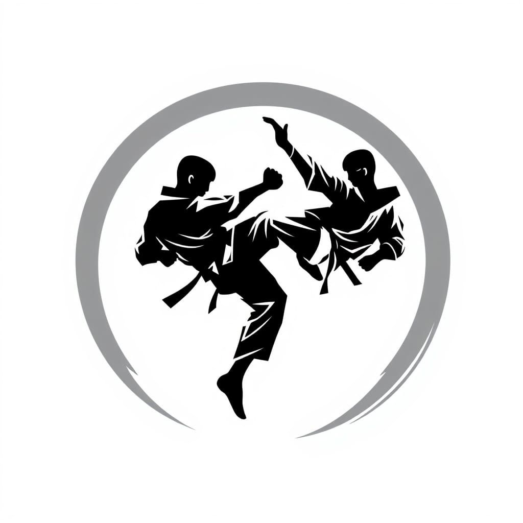 Dynamic Taekwondo Fighter Logo in Angular Silhouette Style
