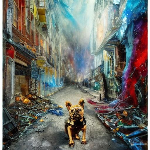 Titanium God and Bulldog in Ruined City, Candy Art