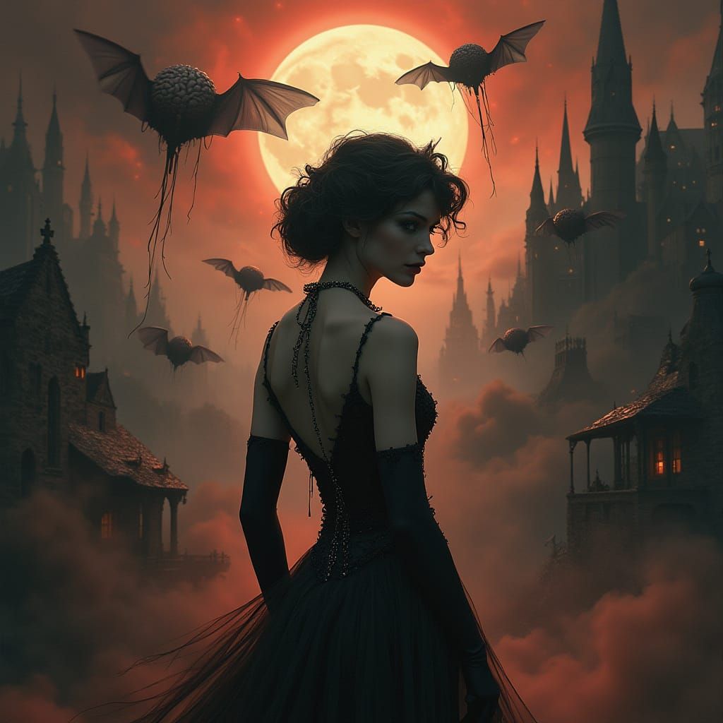 Vampire Woman in Surreal Dreamscape