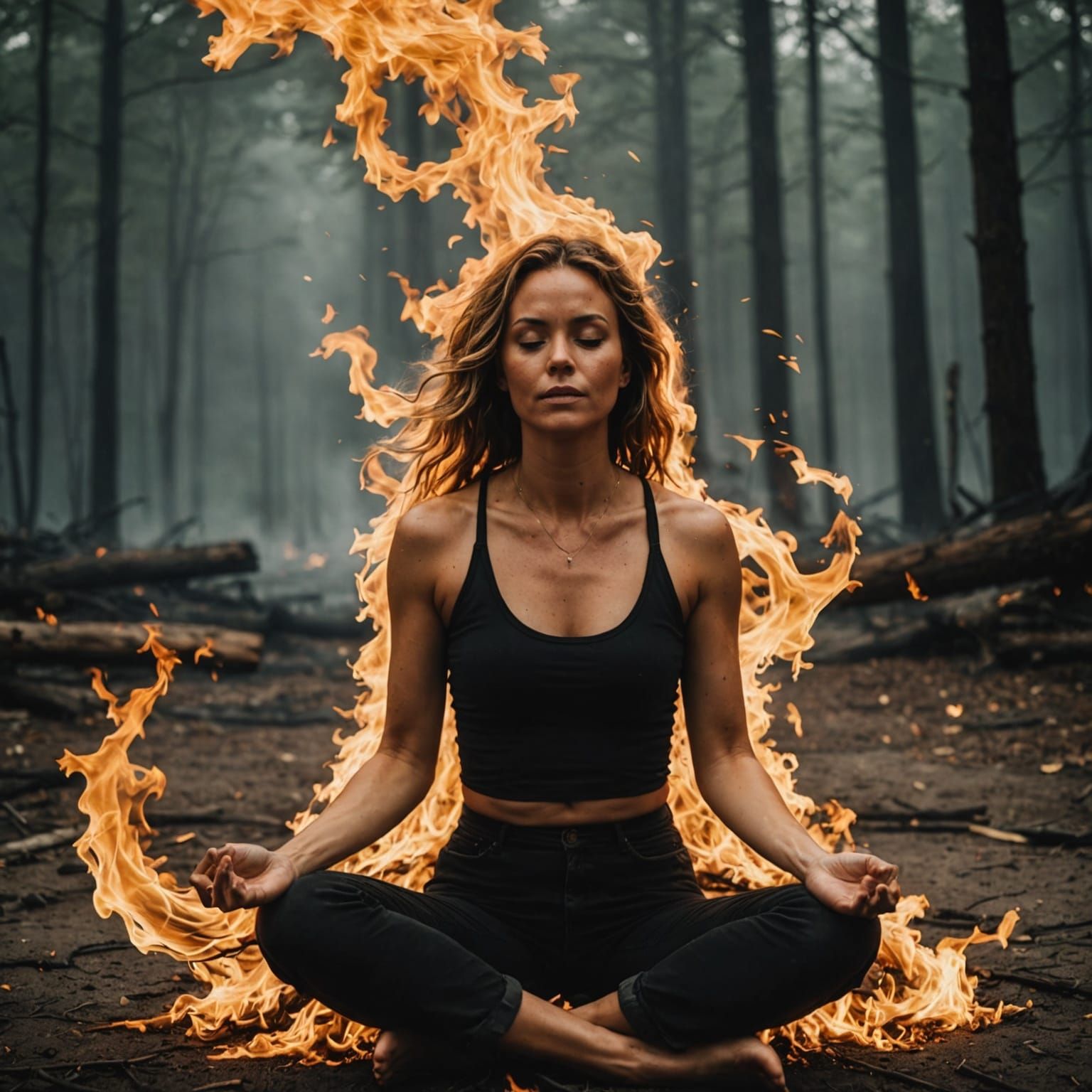 Fiery Transformation: Woman Ablaze