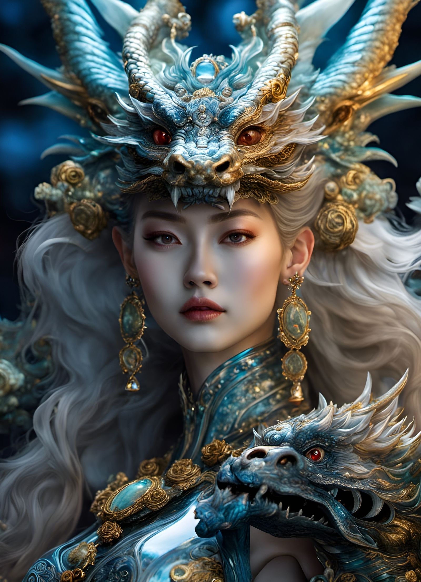 Crystalline Dragon Goddess, Hyperdetailed Fantasy Art