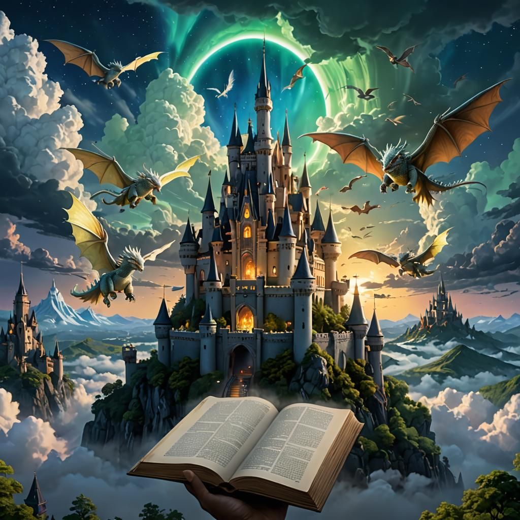 Flying Durians in Aurora Sky: Fantasy Concept Art