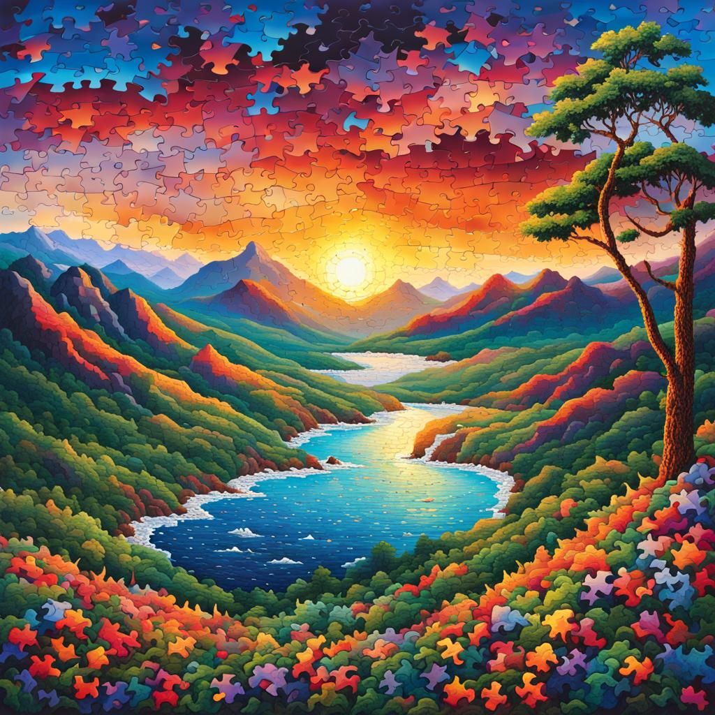 Jigsaw Puzzle Landscape with Missing Pieces