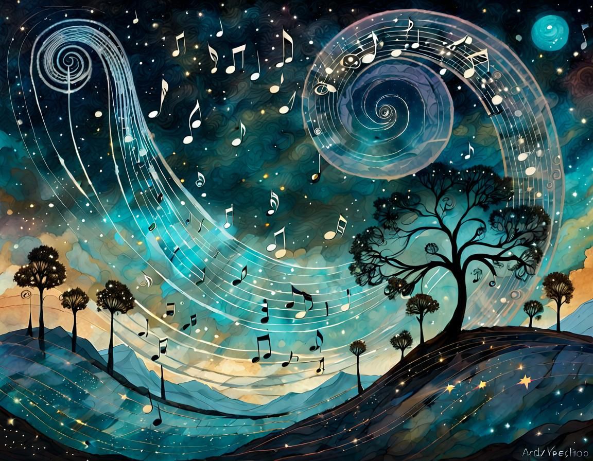Celestial Music: Intergalactic Mixed Media Illustration