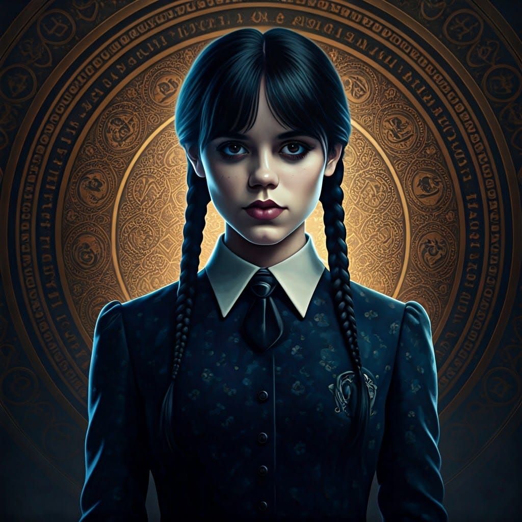 Wednesday Addams Portrait in Ornate Art Nouveau Style