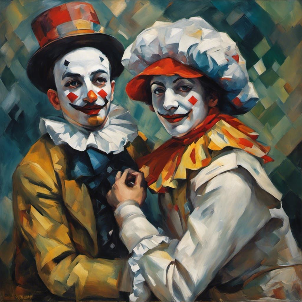 Pierrot and Harlekin: Impressionist Oil Painting