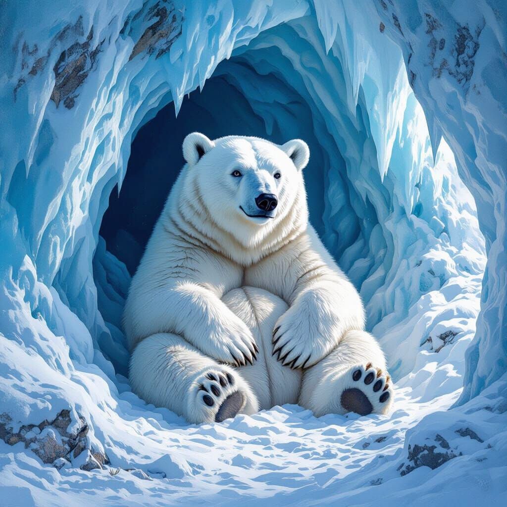 Cozy Polar Bear in Icy Cave Matte Painting