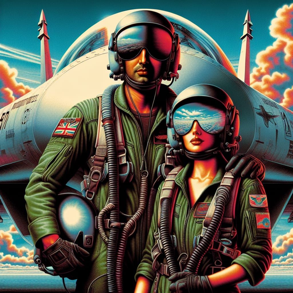 Pilots in Front of Jet Fighter, Heavy Metal Album Art