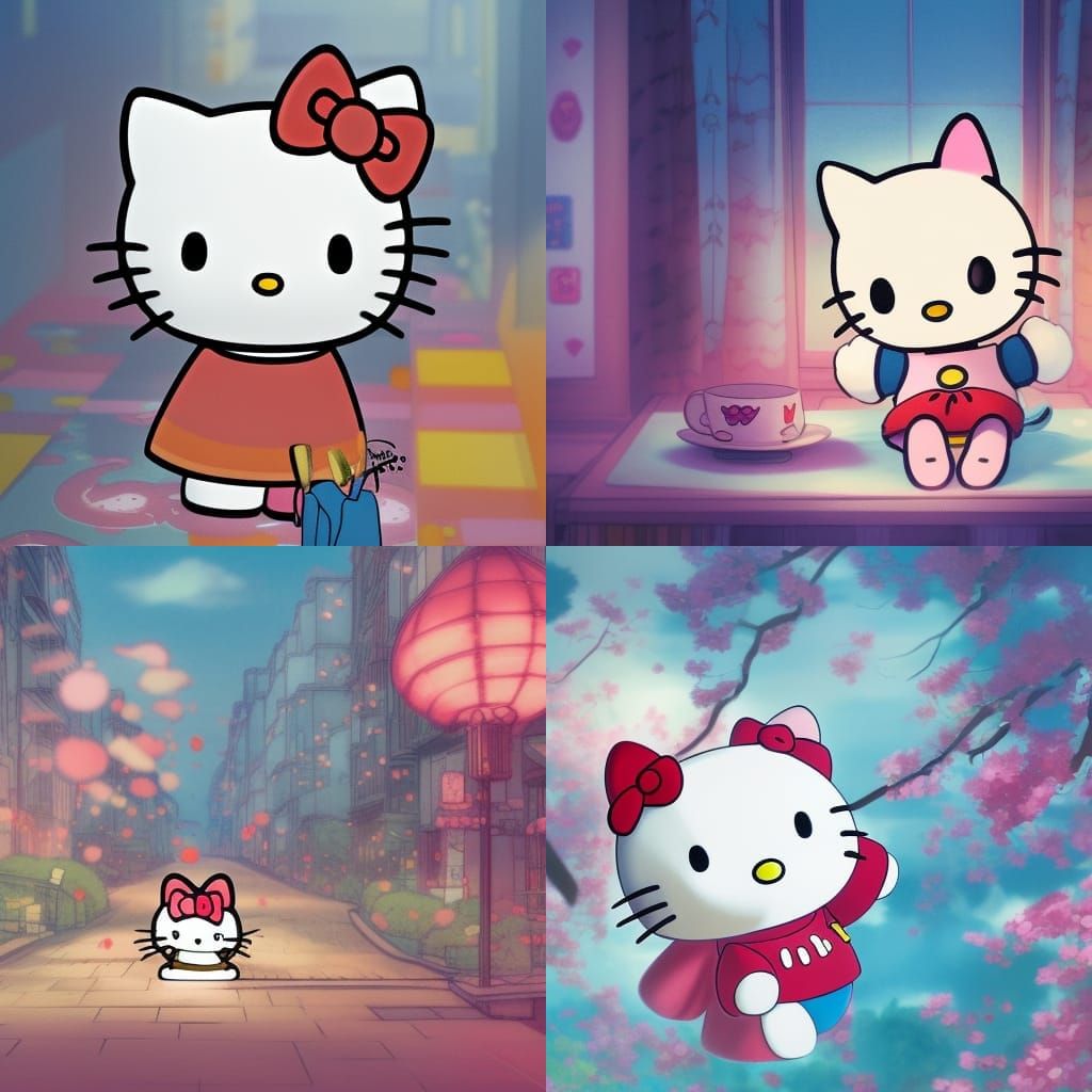 Hello Kitty in Studio Ghibli Anime Style