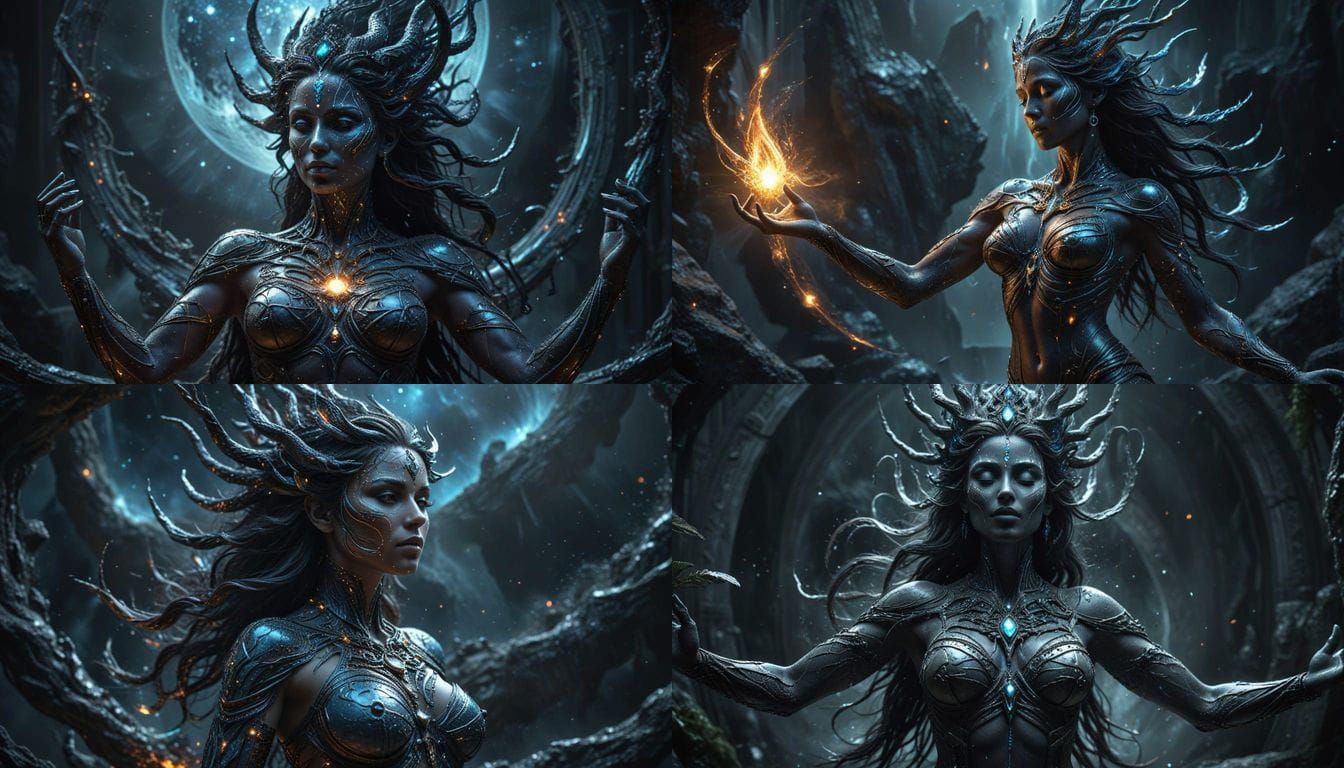 Primordial Essence
Primal forces coalesce to form her divine being, a goddess who embodies the fundamental forces that s...