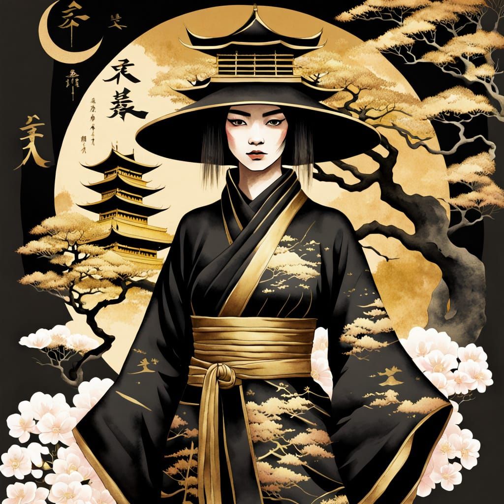 Japanese Ninja in Burnished Gold Temple