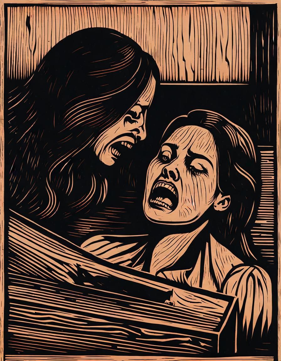 Mourning Mother: German Expressionist Woodcut Portrait