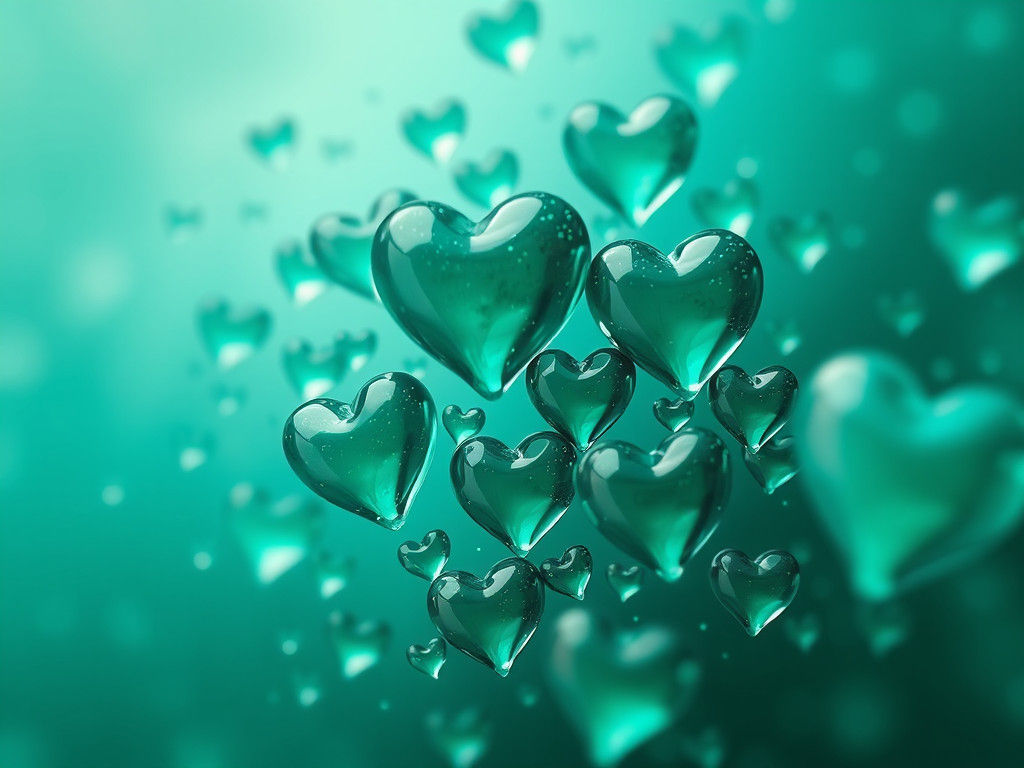 Ethereal Emerald Hearts in Impasto Style