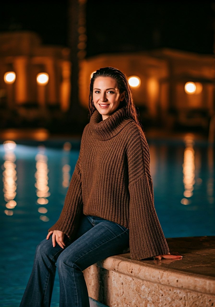 Luxurious Resort Pool at Night: Photorealistic Style