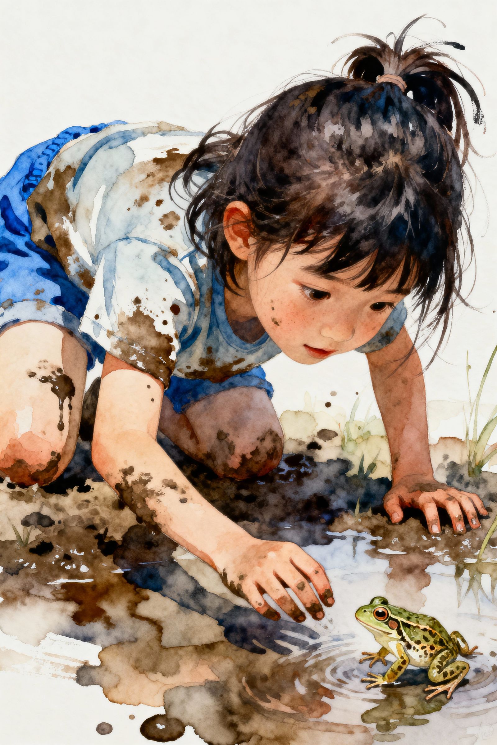 Trying her best to catch a frog!