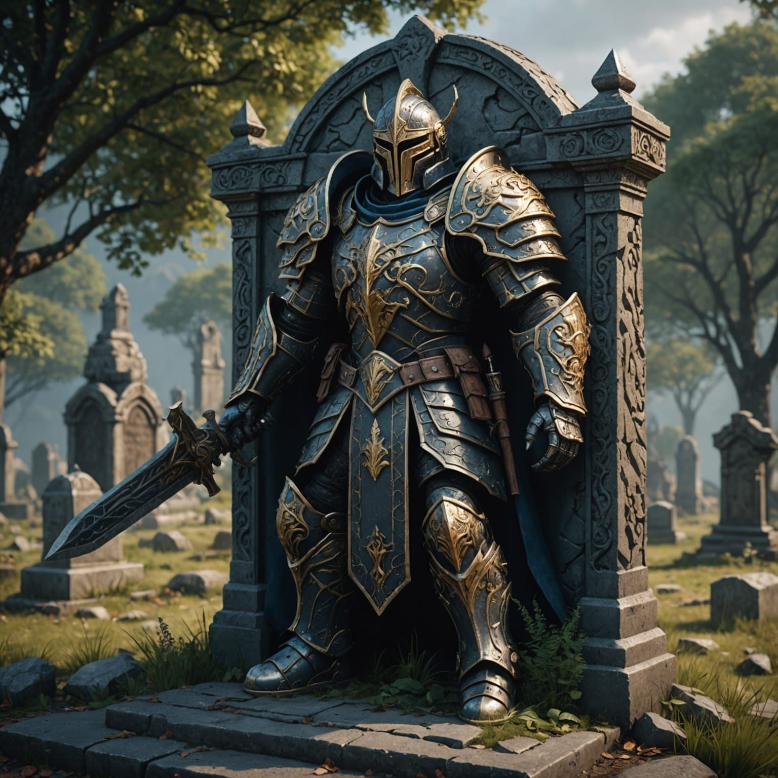 Fantasy Headstone: Armored Warrior Memorial