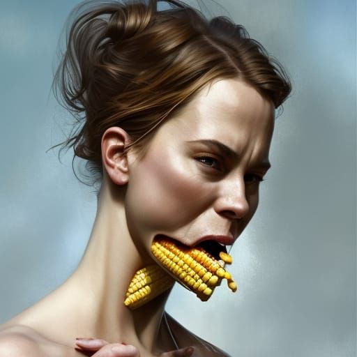 Fiery Family Corn Feast: Hyperdetailed Digital Portrait