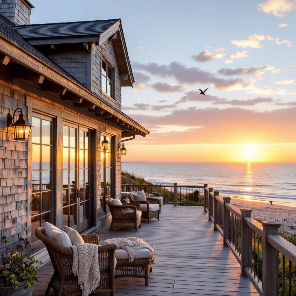 Elegant Coastal Home at Golden Hour Sunset