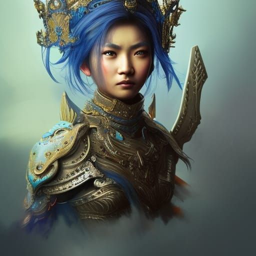 Detailed Portrait: Asian Female Warrior in Elvish Armor
