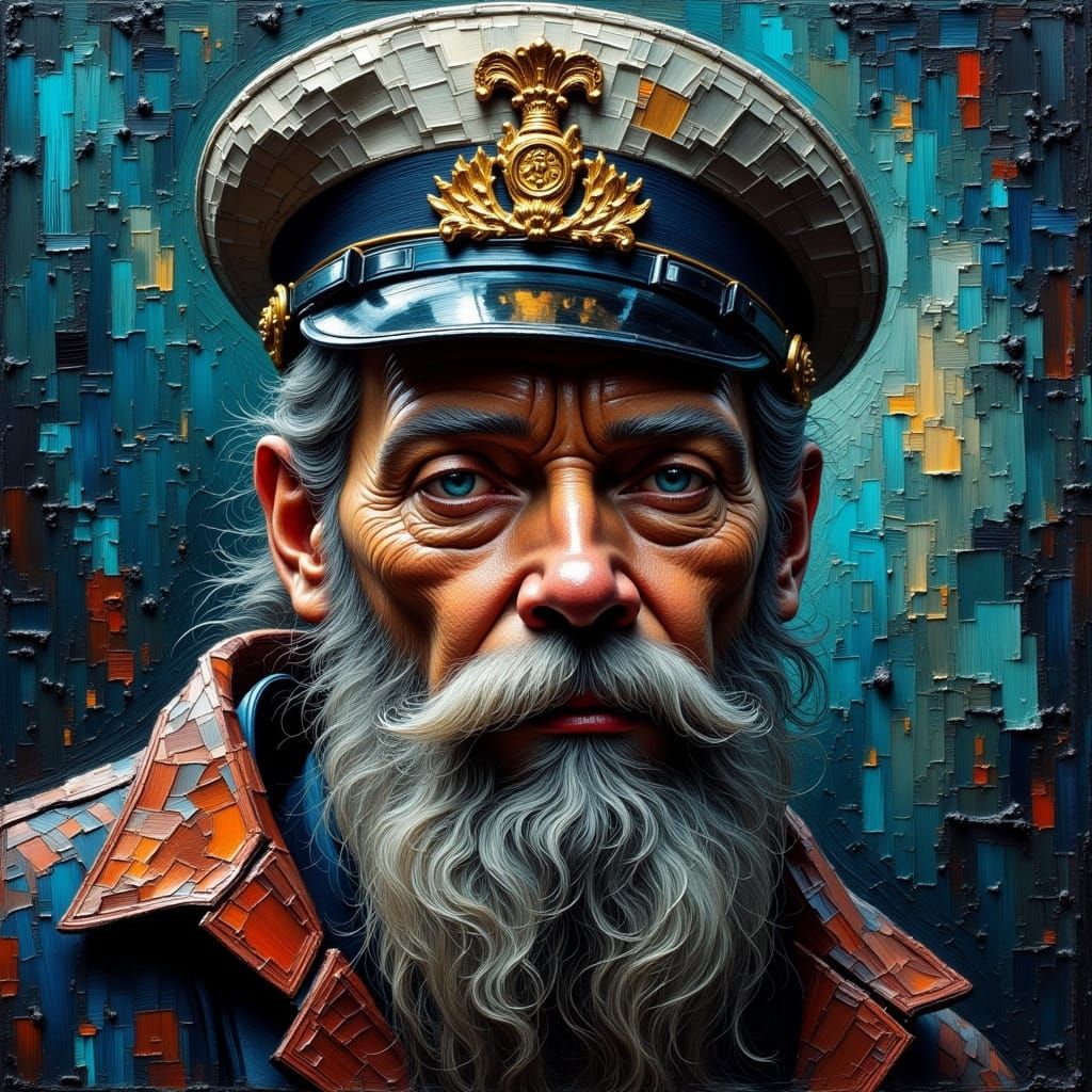 Intense Submarine Captain Portrait in Oil Painting Style