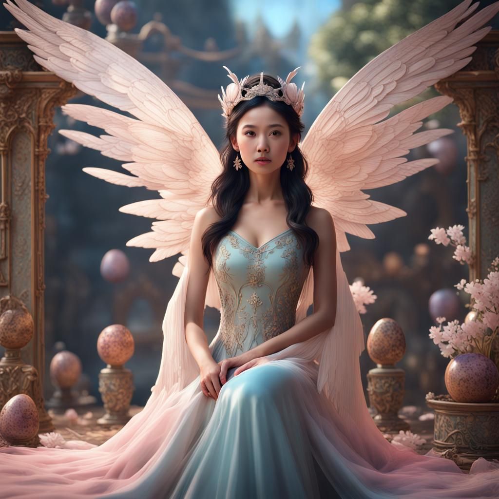 Hyperrealistic Asian Woman in Easter World