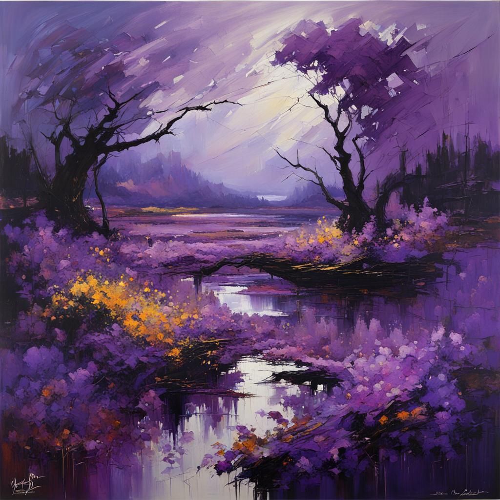 Purple Romanticism Fantasy Landscape in Acrylic Art