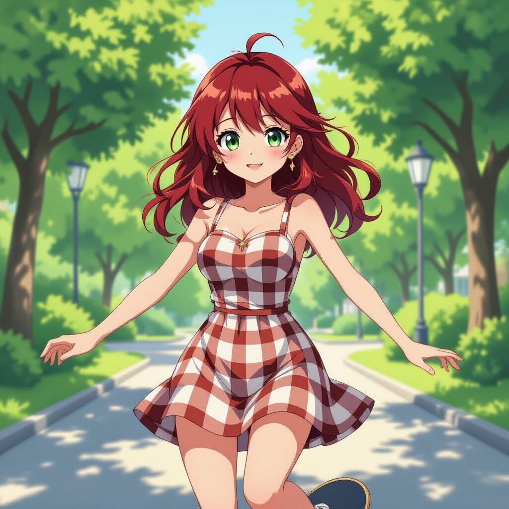 Anime Woman on Skateboard in Studio Trigger Style