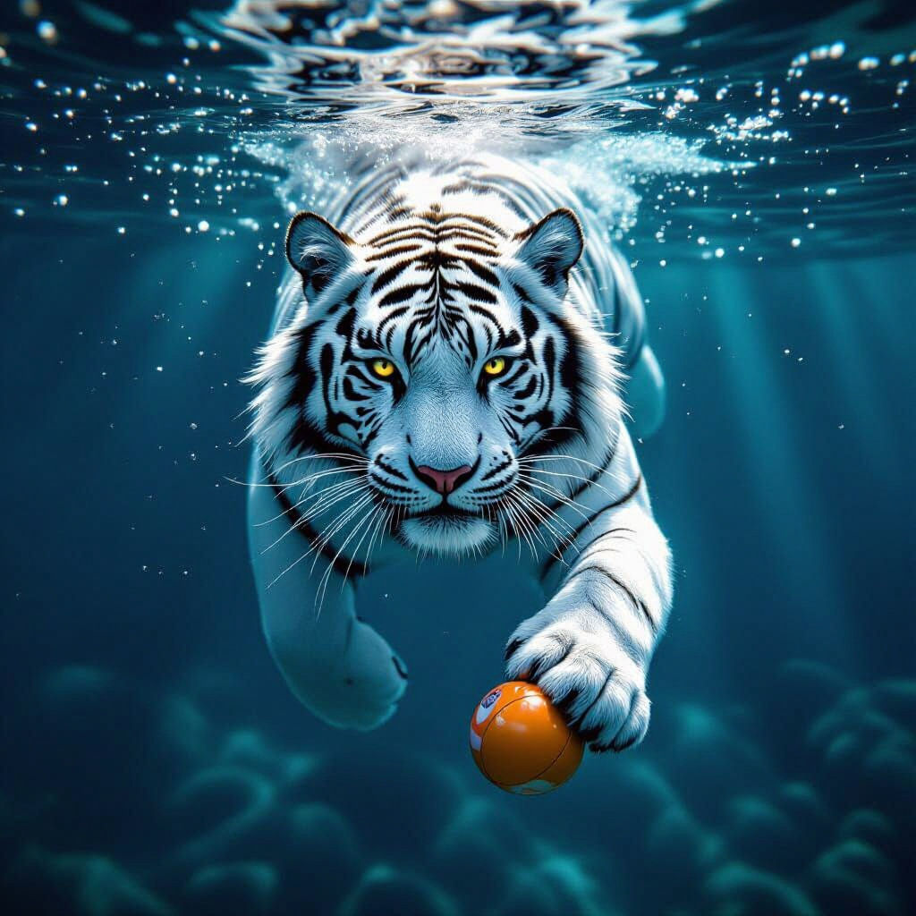 White Tiger Underwater Hunt in Cinematic Style