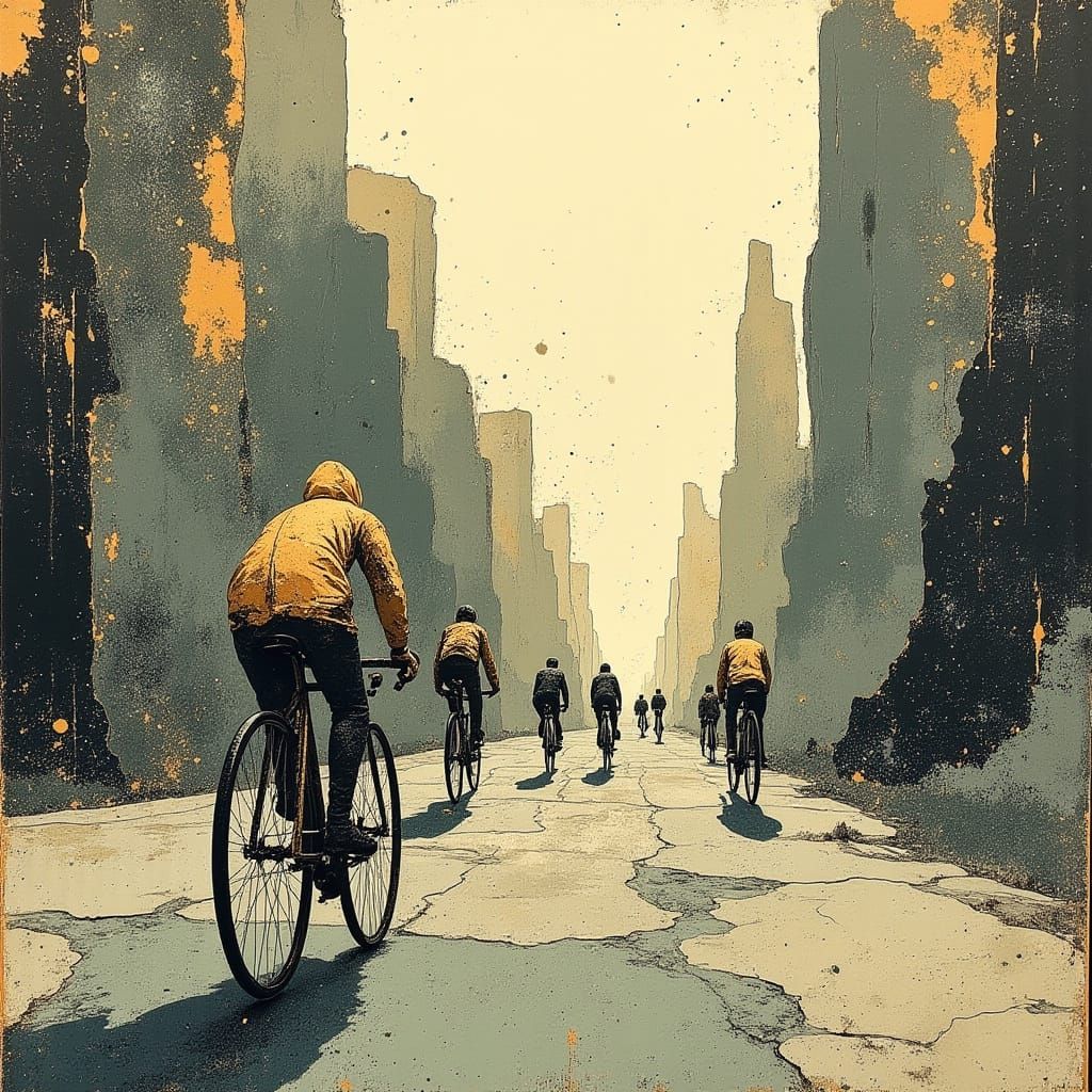 Undead Cyclists Race in Post-Apocalyptic Illustration