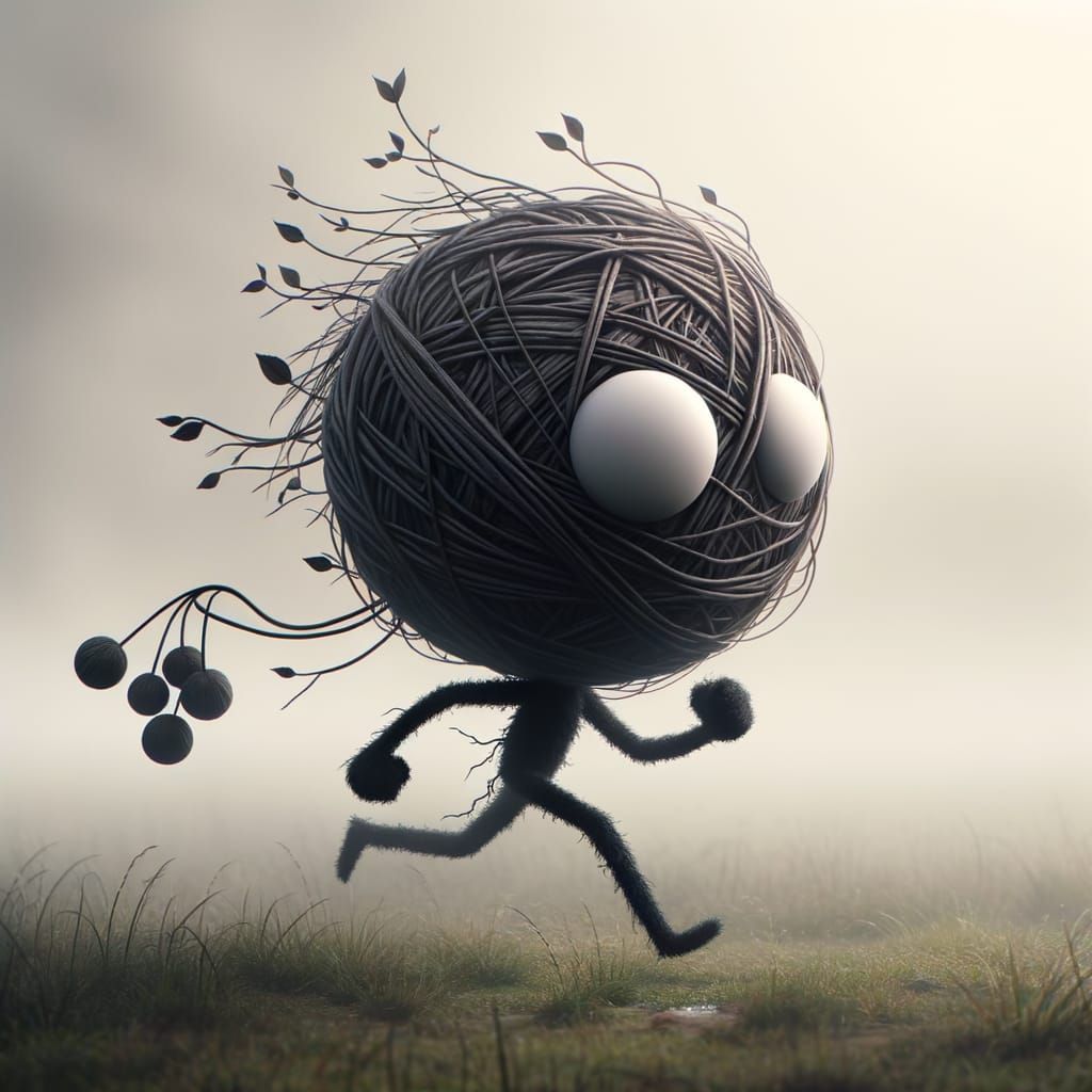 Stick-Figure Sprint in Foggy Meadow