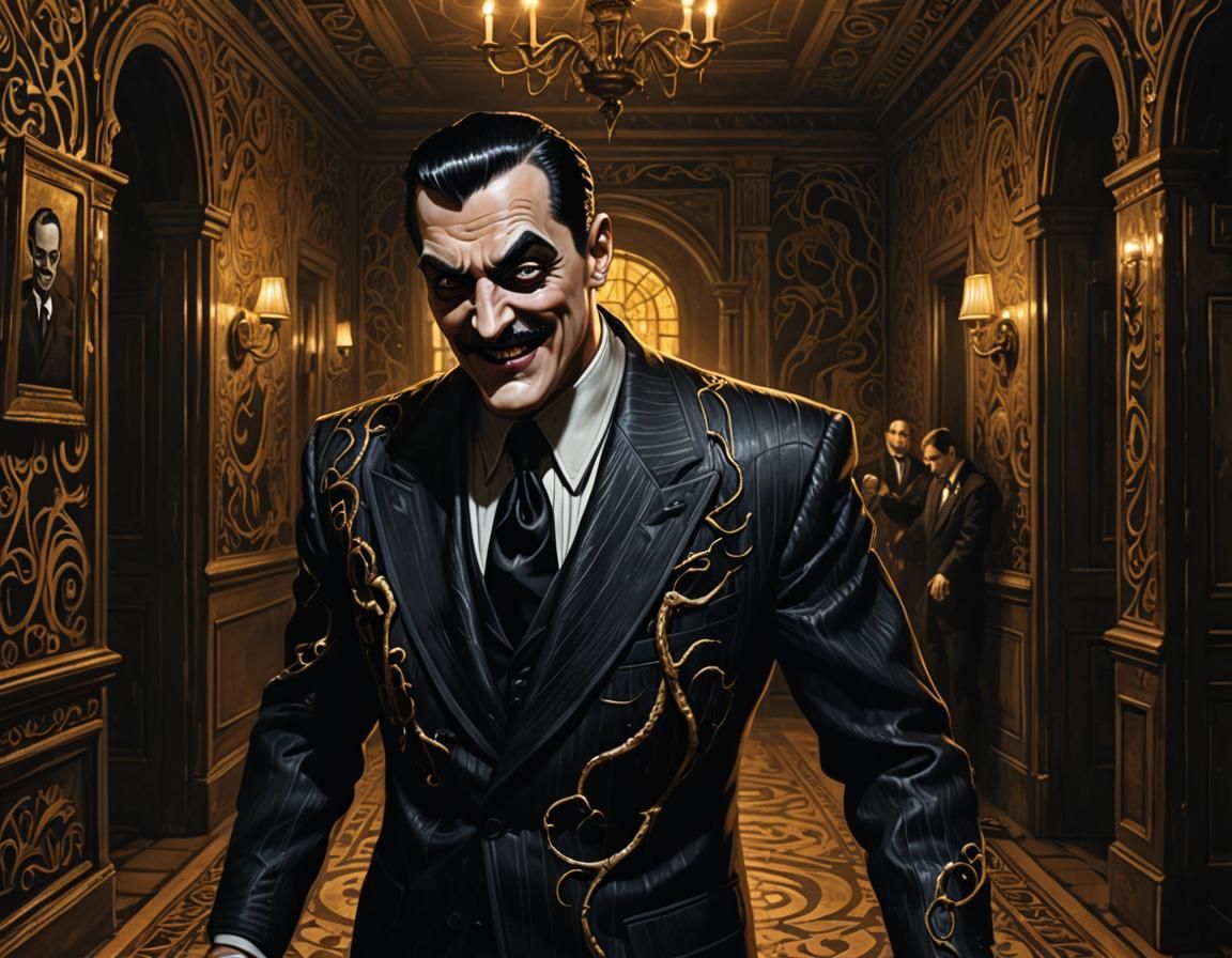 Gomez Addams Possessed by Venom in Dark Fantasy Style