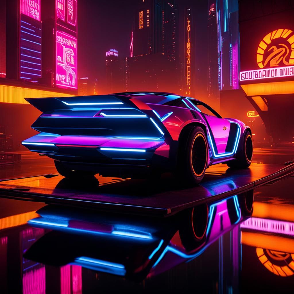 Cyberpunk Garage with Time Guardian Reflection