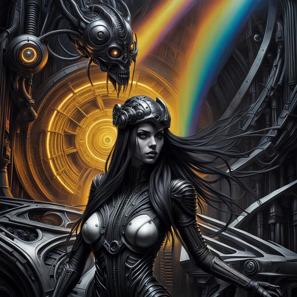 Gothic Cyberpunk Female Figure in Hyperrealistic Art