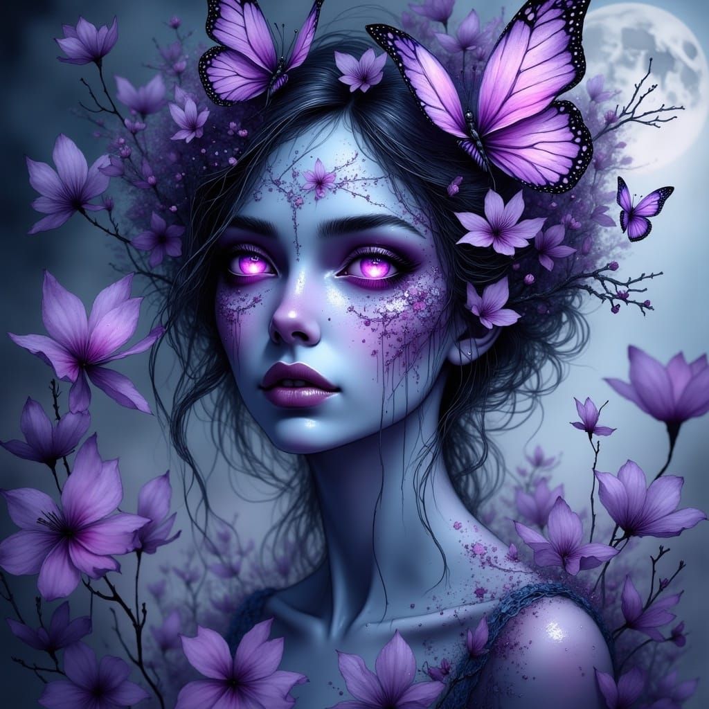 Ethereal Woman with Butterfly Features in Digital Art