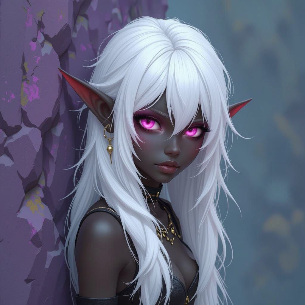 Elf Girl on Purple Cliff: Dark Fantasy Concept Art