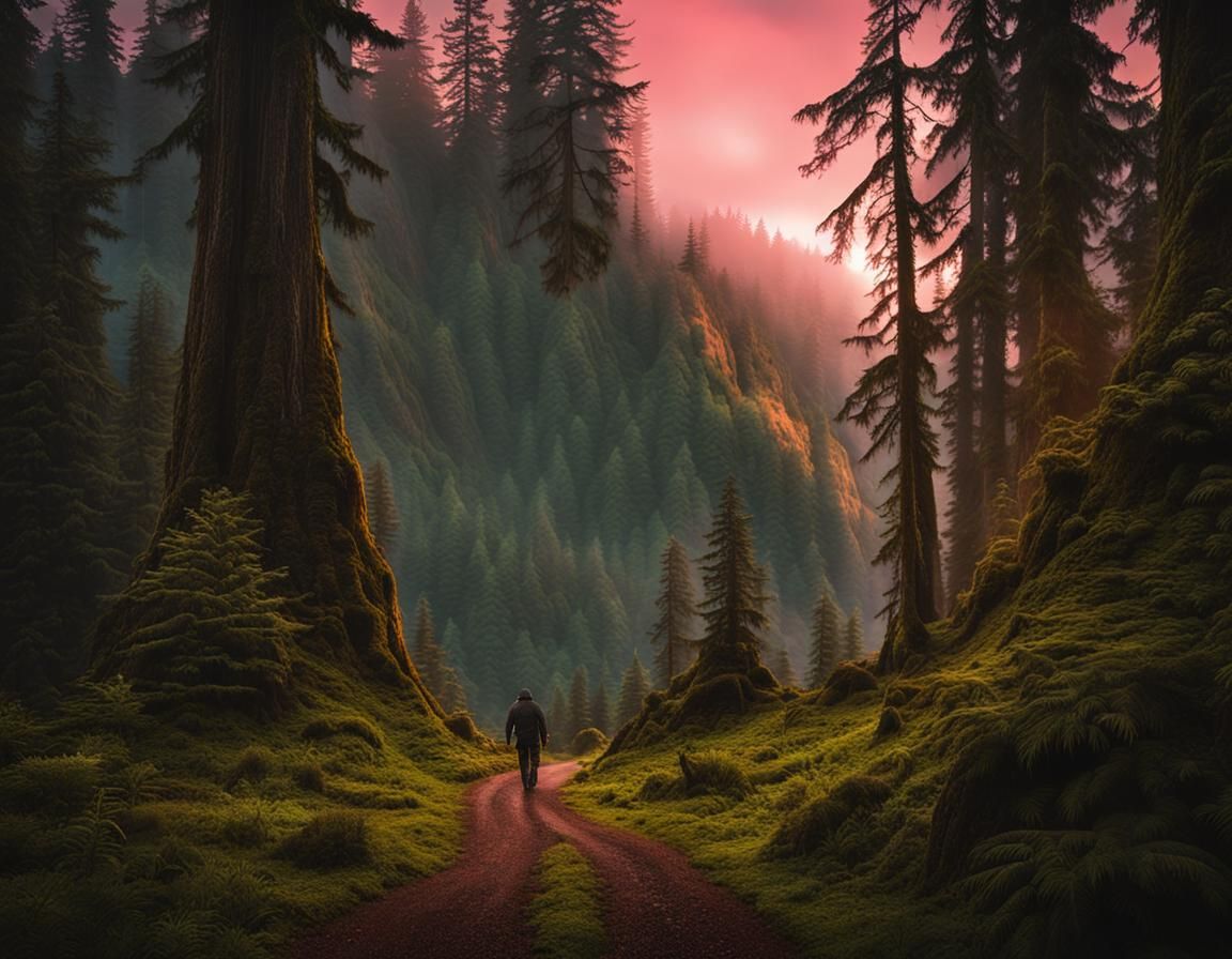 Bigfoot in Olympic Peninsula National Forest at Sunset