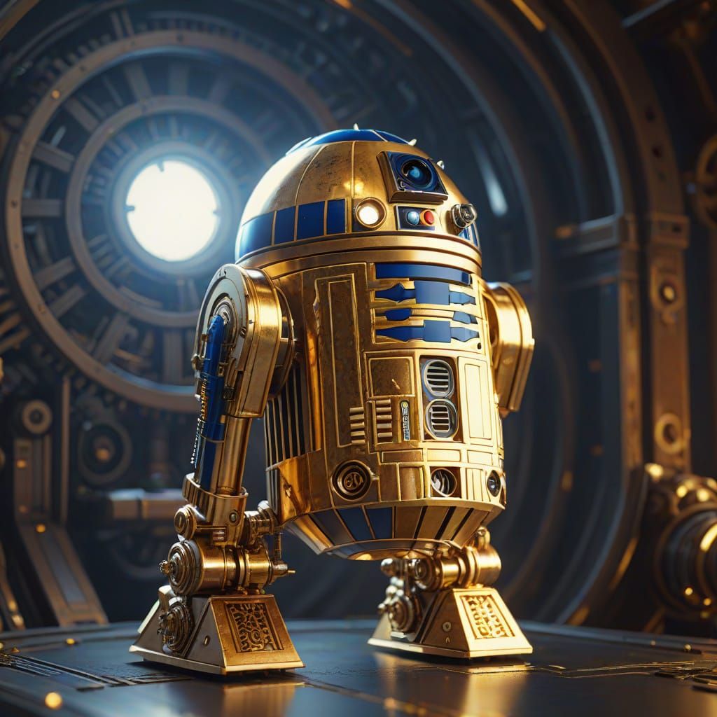 Steampunk R2-D2 Concept Art in Gold