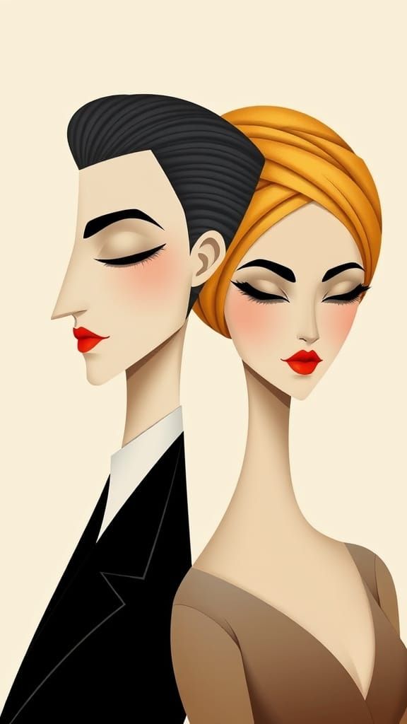 Elegant Stylized Figures in Art Nouveau Fashion Editorial