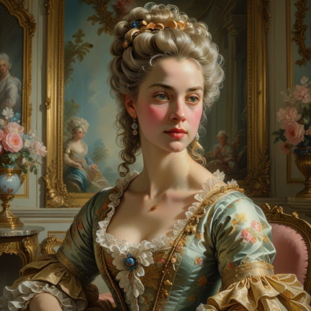 Elegant Parisian Woman in Rocco Style Acrylic Painting