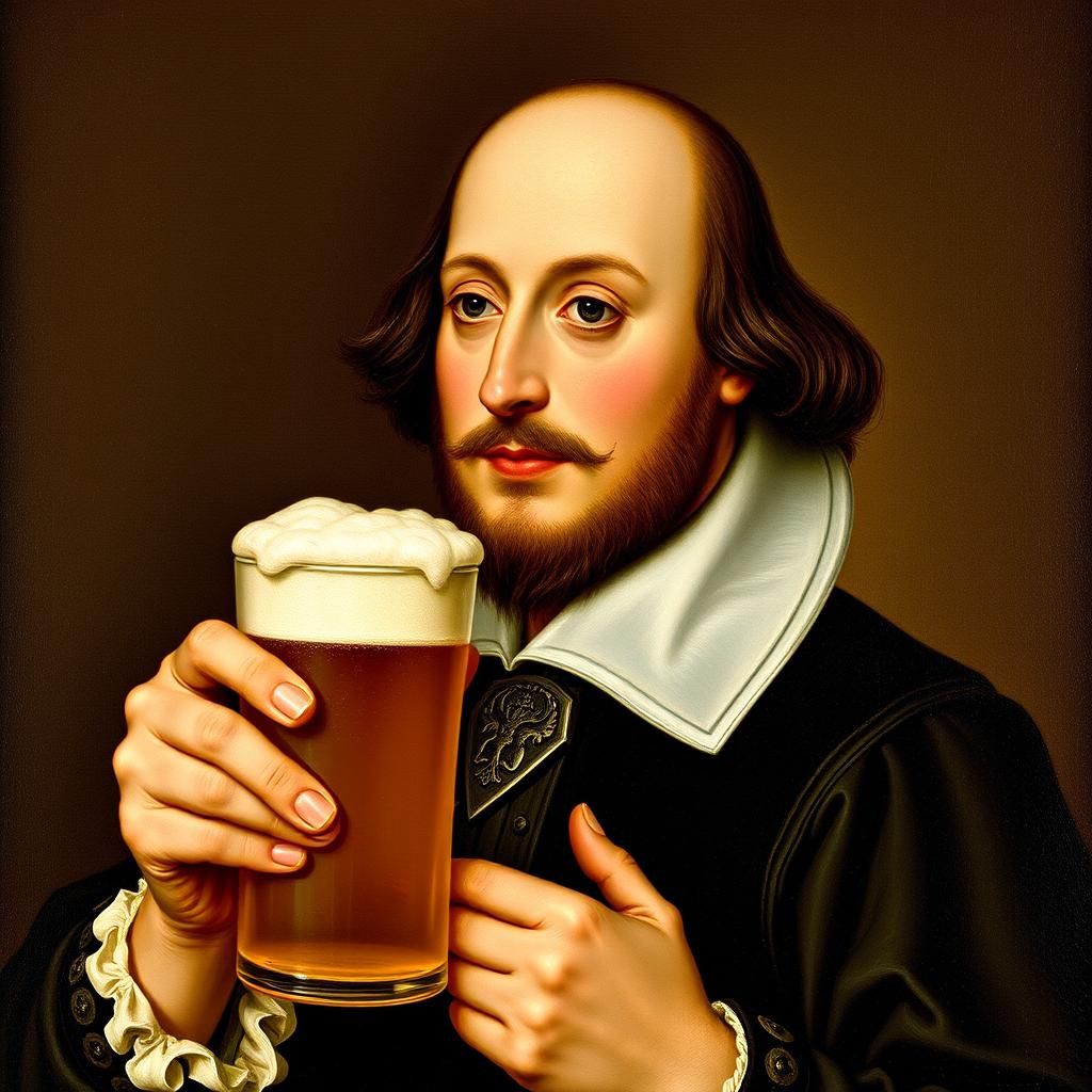 Shakespeare Ponders Beer in Classic Portrait Style